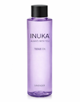 Purple bottle of INUKA lavender tissue oil on a white background
